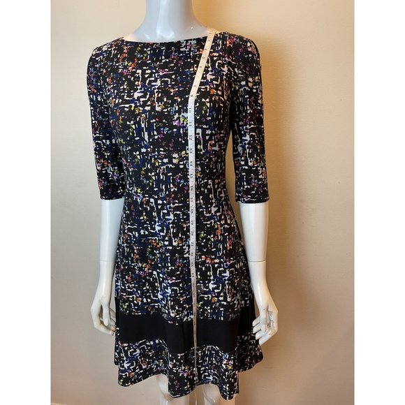 American Living Womens Sheath Dress Abstract Print 3/4 Sleeve Boat Neck Black 2 - Picture 3 of 10